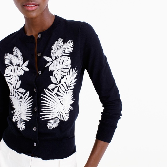 J Crew Cotton Jackie Cardigan in Embroidered Palm - Picture 2 of 4